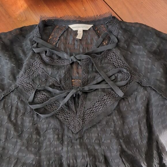 Rebecca Taylor Black Silk Blend Blouse Sz 0 - Picture 1 of 13